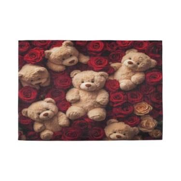 Imagem de Burbuja Jogo americano Valentine Bear Roses, conjunto de 4, tapetes de mesa laváveis antiderrapantes, resistentes ao calor, para cozinha, mesa de jantar, ambientes internos e externos