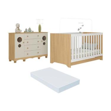 Imagem de Berço Americano 3 em 1 com Colchão Incluso e Cômoda 2 Portas 4 Gavetas