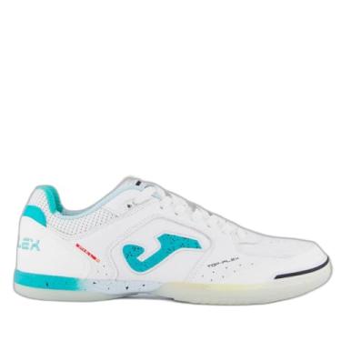 Imagem de Chuteira Joma Top Flex Futsal Branca e Verde Água