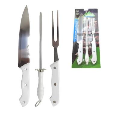 Imagem de Kit Profissional De Faca Garfo Amolador 3 Peças P/ Churrasco - Vale Im