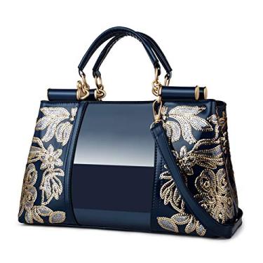 Imagem de Nevenka Bolsas femininas de couro envernizado, bolsa de designer adequada para uso diário em festas de compras, Azul, Medium