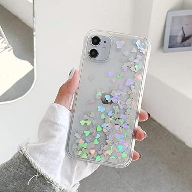 Imagem de Capa de telefone com lantejoulas Love Heart para iPhone 12 13 11 Pro XSMax XR 7 8 Plus Capa Líquida Dinâmica Transparente Capa de TPU Macia, Prata, Para i7 Plus ou 8 P