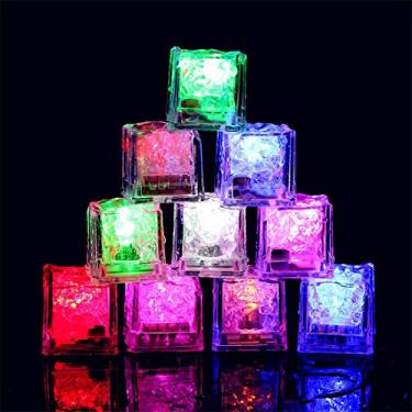Imagem de Cubo de gelo de LED à prova d'água, pacote com 24 cores que piscam no escuro, cubo de gelo que brilha no escuro, para bar, clube, festa de beber, vinho, decoração de casamento