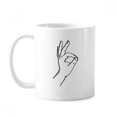 Imagem de OK Gesture Line Drawing Pattern Caneca Cerâmica Café Porcelana Copos de Mesa
