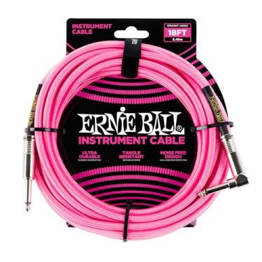 Imagem de Ernie Ball Braided Instrument Cable, Straight/Angle, 18ft, Neon Pink (P06083)