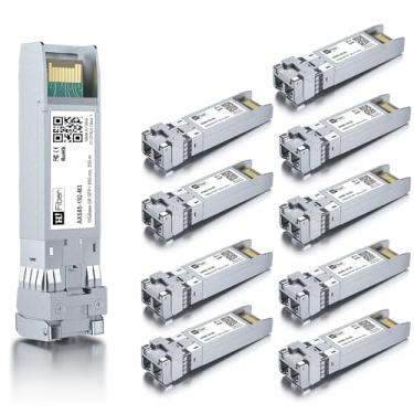 Imagem de H!Fiber Pacote com 10 módulos multimodos SFP+ LC 10G, transceptor de fibra 10GBase-SR para Cisco SFP-10G-SR, Meraki MA-SFP-10GB-SR, Ubiquiti UniFi UF-MM-10G, Mikrotik, Netgear e mais (MMF, 850nm,