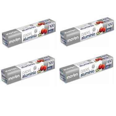 Imagem de 4 Rolos Bobina Papel Aluminio 30cm X 100 Metros Grande - Inoven