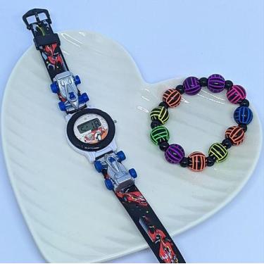 Imagem de Kit Relógio Infantil Digital Menino Disney Desenho Super Heróis Carro 