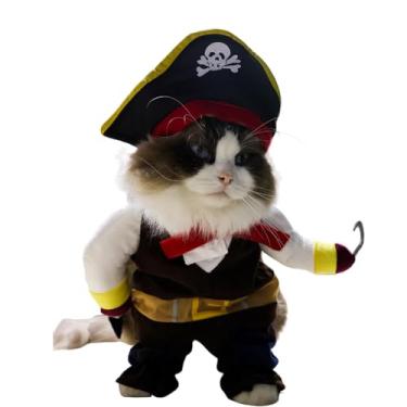 Imagem de SHIAOMIN Fantasia de piratas para cães, roupas para animais de estimação, gato, estilo caribenho, cosplay (P)