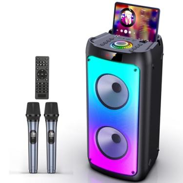 Imagem de JYX Karaoke Partybox Profissional +2 Microfones Sem Fio, Karaoke Portatil com Luzes de Disco, Subwoofers de Palco, Suporte Bluetooth/TF/USB/AUX/TWS/REC/FM, Controle Remoto, para Festas e Outros