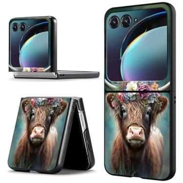 Imagem de ACWDMKH Capa protetora para Motorola Moto Razr Plus 2024/50 Ultra - Capa protetora para celular fina e rígida de policarbonato antiarranhões à prova de choque - Highland Cow