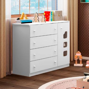 Imagem de Cômoda Infantil 4 Gavetas 1 Porta 100 MDF Lívia Phoenix Baby - Branco