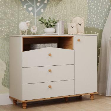 Imagem de Cômoda Infantil 3 Gavetas 1 Porta com Pés 100 MDF Dengo Permobili