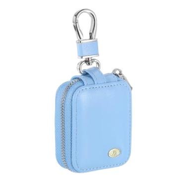 Imagem de HARFINGTON Capas para fones de ouvido, capa para fone de ouvido, capa de couro PU, bolsa organizadora pequena com bolso de malha para cabo USB, fones de ouvido com fio sem fio, azul