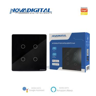 Imagem de INTERRUPTOR 4 BOTOES 4x4 WI-FI PRETO COMPATIVEL  ALEXA GOOGLE