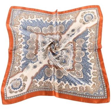Imagem de Cachecol de cetim, lenço de cabeça de cetim, 3 peças, 27,6 polegadas, vintage, cachecol de cetim, padrões geométricos, lenço de cabelo imitação de seda bandana elegante lenço de cabeça quadrado