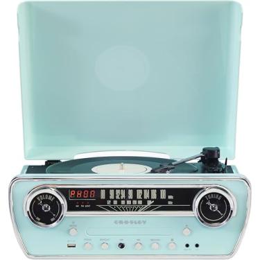Imagem de Crosley CR6047A-AB Powel 7 em 1 toca-discos de vinil Bluetooth in/out com rádio AM/FM, leitor de CD e entrada auxiliar, azul aqua