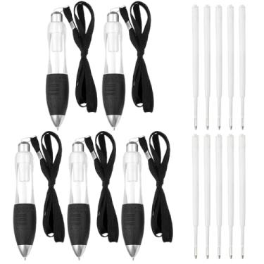 Imagem de PATIKIL 5 canetas grandes e grossas, canetas esferográficas transparentes pesadas, retráteis, de grande aderência, grossa com alça para tremores de mão, idosos deficientes (10 refis azuis)