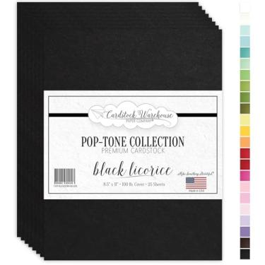 Imagem de Papel cartolina de alcaçuz preto em tom pop da Cardstock Warehouse – 25 folhas, 21,6 x 28 cm - 45,4 kg / 270 GSM Cartolina preta premium para corte, artesanato, impressão, fabricação de cartões e