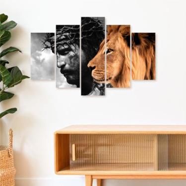 Imagem de Quadro Decorativo Mosaico Leão de Judá Jesus Cristo 80x50 - inove papé