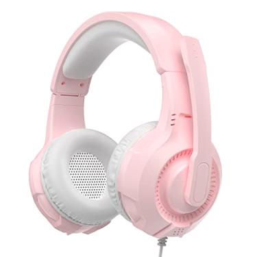 Imagem de Emonoo Fones de ouvido com microfone, som surround ativo, cancelamento de ruído, rosa, fones de ouvido para jogos com fio – fone de ouvido estéreo de 3,5 mm para PC, PS4, PS5, Switch, Xbox One, rosa