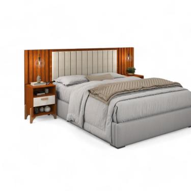 Imagem de Cabeceira Estofada Queen Onix Cinamomo E Off White Ripado