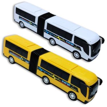 Imagem de 2 Ônibus Brinquedo Articulado Metropolitano Plástico Grande (1 Amarelo / 1 Branco)