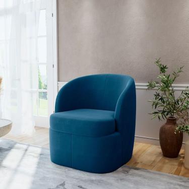 Imagem de Poltrona Para Sala E Escritório Base Giratória Samara Veludo Azul Marinho