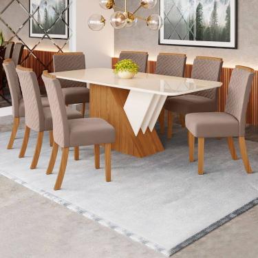 Imagem de Mesa de Jantar 8 Lugares Aline com Vidro Natural/Off White/Amêndoa - Pnr Móveis
