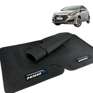 Imagem de Jogo de Tapete Borracha Automotivo Compatível com Hyunda i Hb20 2012 2013 2014 2015 2016 2017 2018 2019 Com Logo 5 Peças Bordado Lavável Durável Resistente