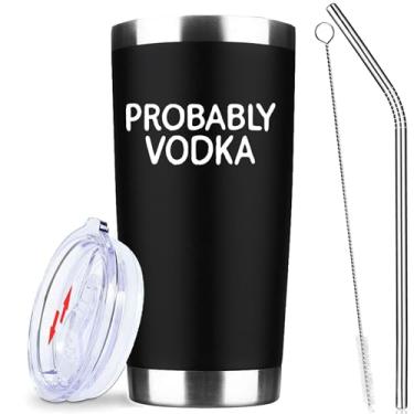 Imagem de ATHAND Provavelmente copo de café de vodka - Copos isolados de 590 ml com tampa e canudo, caneca de café engraçada, ideia de presente de aniversário