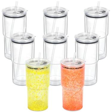 Imagem de Micellwuu Pacote com 8 copos de globo de neve de acrílico de 510 g, copos de globo de neve com orifício pré-perfurado, canecas de café de viagem de plástico transparente de parede dupla para globo de