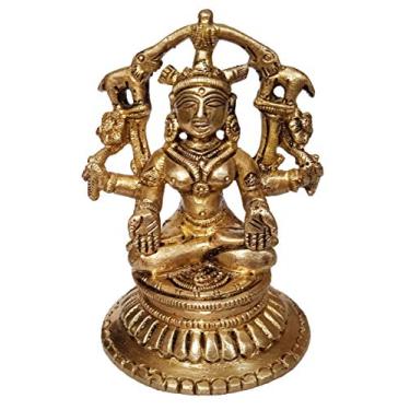 Imagem de Purpledip Estátua de latão Gaja Lakshmi: estátua colecionável Ma Laxmi com elefantes (12255)