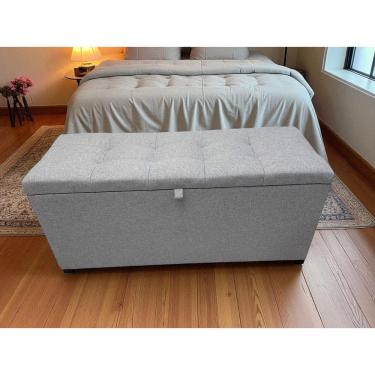 Imagem de Puff Baú Estofado Milano 1 M Em Linho - Cinza