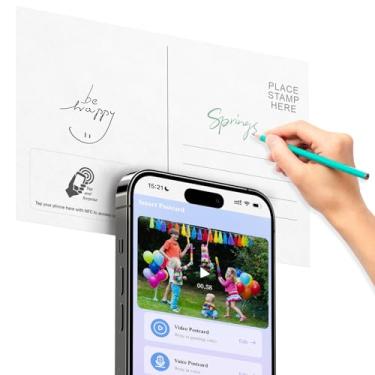 Imagem de ZGAGFZ Cartões postais, cartões postais NFC em branco para envio faça você mesmo, conjunto de cartões postais digitais cartões postais interativos com link de vídeo/áudio para aniversário, viagens
