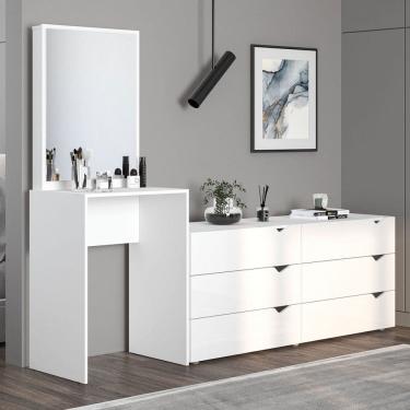 Imagem de Cômoda Porto 6 Gavetas com Espelho Branco - Politorno