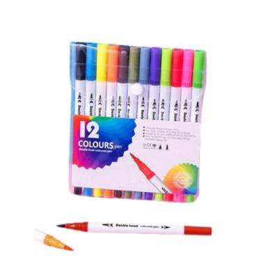 Imagem de Kit 12 Canetas Brush Pen Duas Pontas – Lettering, Desenho e Caligrafia, Cores Vibrantes, Secagem Rápida e Laváveis