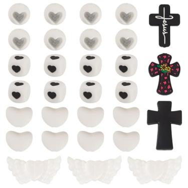 Imagem de Magibeads Kit de contas de silicone cruzadas, 36 peças, contas focais para canetas, contas focais de silicone, contas de leopardo, asa cruzada, coração, miçanga faça você mesmo, colar, pulseira, joias