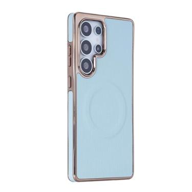 Imagem de YOGISU Capa de couro com revestimento macio e suporte para carregamento sem fio para Samsung Galaxy S23 Ultra (para Samsung Galaxy S23 Ultra/azul celeste)