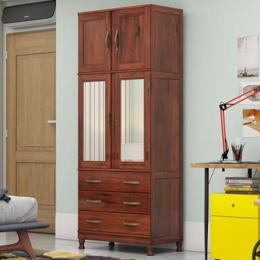 Imagem de Guarda-Roupa Solteiro Barnabé 4 Portas 3 Gavetas com Espelho Madeira Maciça Mogano - Pnr Móveis