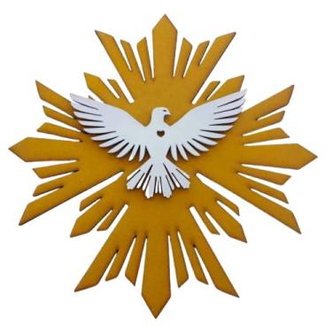 Imagem de Mandala divino Espirito santo Mdf branco/amarelo aplique c/fita dupla face quadro decoração