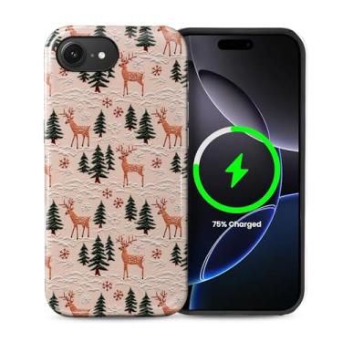 Imagem de Toulas Capa para iPhone 16E, [compatível com MagSafe], capa rígida de camada dupla híbrida resistente a arranhões, rena rosa bordada de Natal