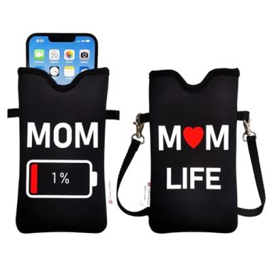 Imagem de Tainada Bolsa de neoprene masculina e feminina com alça transversal/cordão de pescoço para iPhone 16/15/14 Pro Max, 16/15/14 Plus, Samsung S25, A55, Google Pixel 9 (Mom Life)