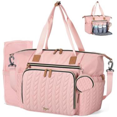 Imagem de Sacola de fraldas Tonyeee impermeável grande com trocador rosa