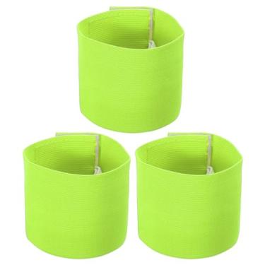 Imagem de Braçadeira de capitão de futebol de 24 x 6 cm, pacote com 3 emblemas de braço elástico unissex de nylon ajustável para treinamento de times de jovens e adultos, verde brilhante