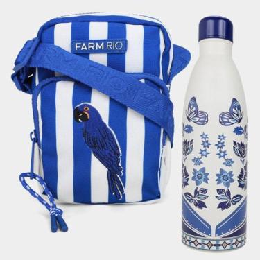 Imagem de Kit Shoulder Bag Farm Da Gema Arara + Garrafa Térmica, Azul, Único