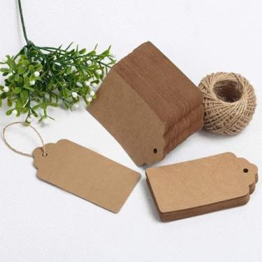 Imagem de Etiquetas de pendurar em branco Kraft a granel 100 peças - marrom natural em branco com furo etiquetas de papel personalizáveis ecológicas para sacos de embrulho de presente
