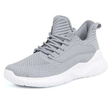 Imagem de Akk Tênis de caminhada masculino – Tênis de corrida de espuma viscoelástica sem cadarço para treino atlético, academia, uso interno, ao ar livre, leve, respirável, casual, Cinza, 45