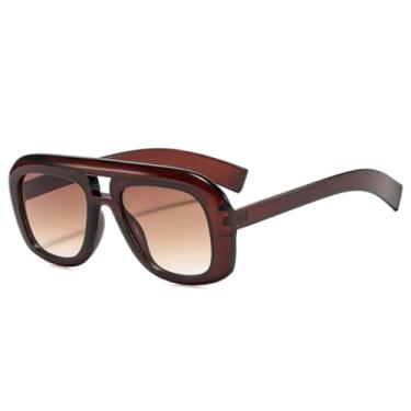 Imagem de Óculos de Sol Retrô Feminino Fashion com Lentes Degradê UV400 e Lentes Masculinas (Marrom Chá Degradê)