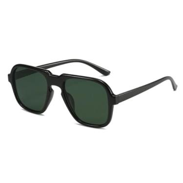 Imagem de Óculos de Sol Retrô Femininos com Lentes Transparentes Degradê Oceano e Proteção UV400, Tendência da Moda Masculina com Estampa de Leopardo Champagne (Preto e Verde Escuro)
